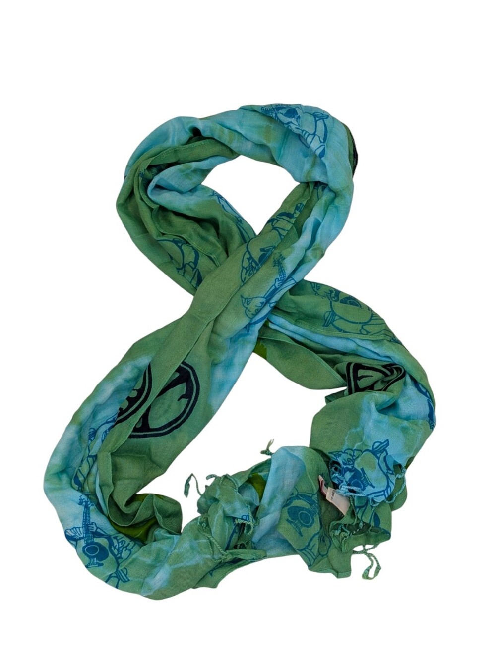 True Religion Brand Headwear Buddha Graphic Tie Dye Scarf Green Aqua OSFA